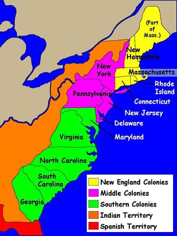 13 colonies map